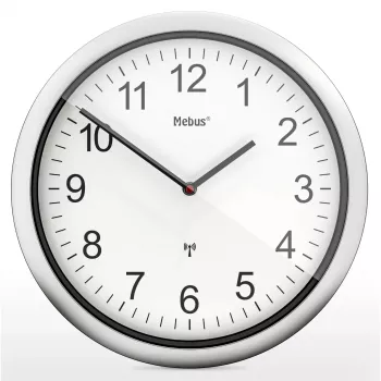 MEBUS 19809 Horloge murale radio blanche/argent