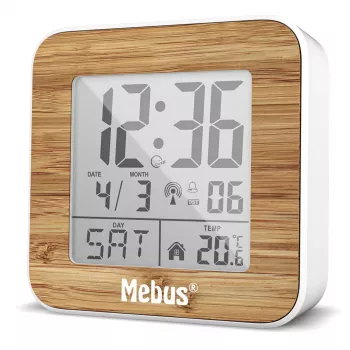 Réveil numérique radio-piloté Mebus 27247, blanc aspect bois