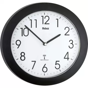 Mebus 52450 Horloge murale radio noire numérique LCD radio-pilotée