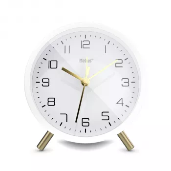 MEBUS 56973 Réveil à quartz blanc analogique à mouvement silencieux