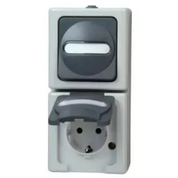 HEINRICH KOPP combinaison interrupteur-prise verticale en saillie pour pièce humide IP44 gris (130856009)