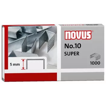 Novus Dahle No.10 SUPER agrafes - longueur de jambe 5 mm - acier inoxydable - 1000 agrafes - capacité 20 feuilles