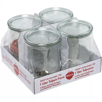 WECK Bocal à bord rond Tulip 1,0L Lot de 4