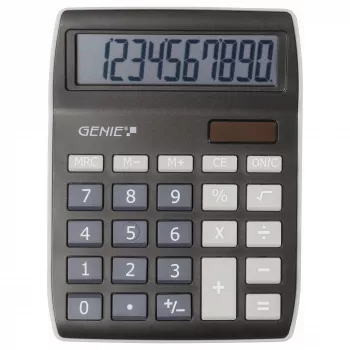 Genie 840 BK Desktop Calculator - 10 Digits - Tiltable Display - Dual Power (Solar & Battery) - Black/Grey