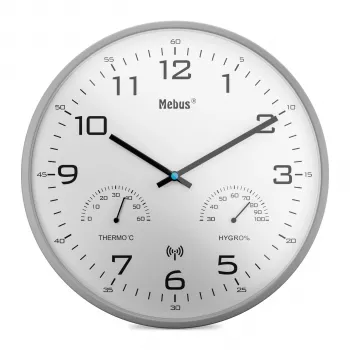 MEBUS 52842 horloge murale radio-pilotée plastique blanc/argent