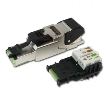 Connecteur RJ45 Telegärtner MFP8 Cat.6a (Deep), T568A avec capuchon anti-poussière prémonté, boîtier robuste en zinc moulé sous pression - 1 pièce (J00026A2004)