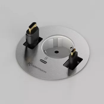 Kindermann CablePort table³ Boîtier de connexion de table à encastrer avec 2x Schuko, 2x RJ45, 1x HDMI, 1x USB-A, argent/noir