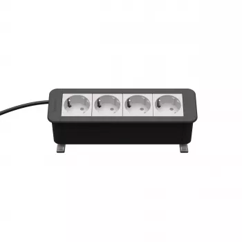 Module d'alimentation CP Office Desk 4 voies Kindermann (4 x Schuko, câble 3 m, argent/noir)