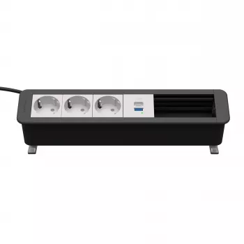 Panneau de connexion de bureau CP Office Desk 6 modules Kindermann 3x Schuko 1x USB A/C argent/noir