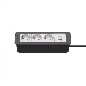 Kindermann CP Office cadre 4 voies module de connexion de bureau avec 3x prises Schuko et 1x port de charge USB-A (7551000223)