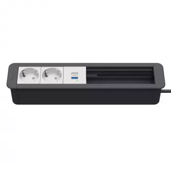 Kindermann CP Office cadre 6 voies avec 2x alimentation et 1x fonction de charge USB, argent
