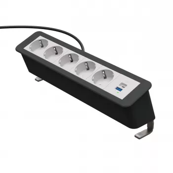 Multiprise CP Office Desk Kindermann 5x Schuko 1x USB-A 3 m noire