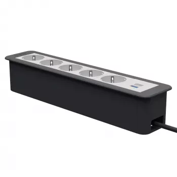 Kindermann CablePort Office cadre 6 voies 5x Schuko 1x USB-C PD 60W argent