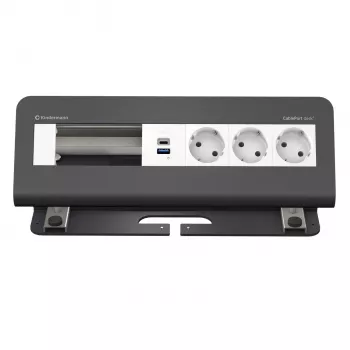 Kindermann CablePort desk² module de connexion de bureau 6 voies 3x Schuko 2x USB-A argent/noir