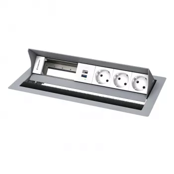 Kindermann CP Standard² panneau de connexion de bureau 6 voies avec 3x alimentation et 1x charge USB-A, argent