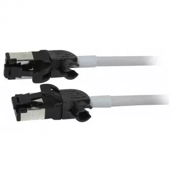 Synergy21 Câble patch RJ45, CAT6A 500MHz, 0,5m, gris, S/FTP, rond Slimline d=4,5mm, TPE/LSZH (Superflex), AWG28, avec connecteurs bruts CAT7, connecteur rotatif