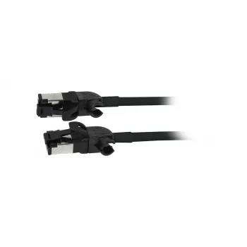 Synergy21 Câble patch RJ45, CAT6A 500MHz, 0,15m, noir, S/FTP, rond Slimline d=4,5mm, TPE/LSZH (Superflex), AWG28 avec connecteur brut CAT7, connecteur rotatif