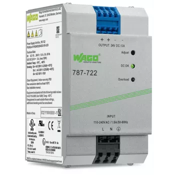 WAGO 787-722 Alimentation, 120 W, 24 V DC, 5 A, rail DIN, PFC active