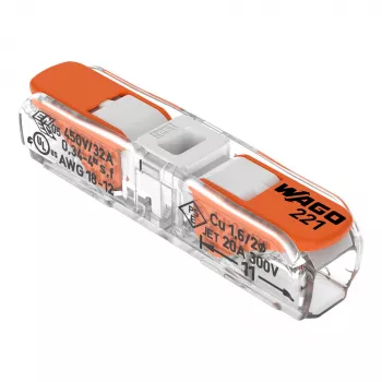 Connecteur de raccordement en ligne WAGO 221-2401, 2 conducteurs, 0,2-4 mm², 600 pièces, transparent/orange