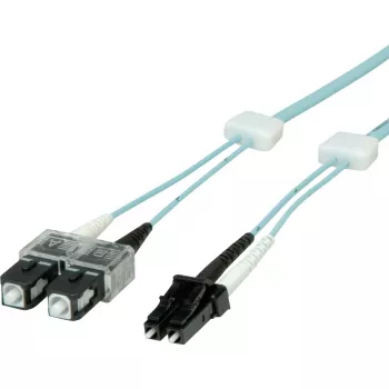Câble patch fibre optique EasyLan SC duplex vers LC duplex multimode OM3 2 m aqua
