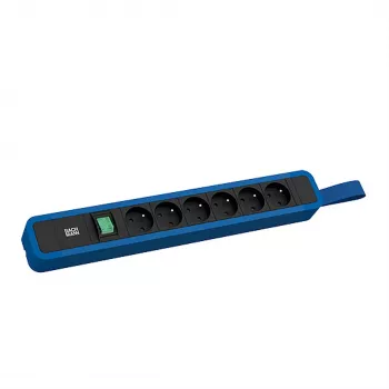 Bachmann PRIMO 2 multiprise 6x prises type E avec interrupteur et anneau de suspension 2,0m fiche CEE7/7 RAL5010 bleu gentiane