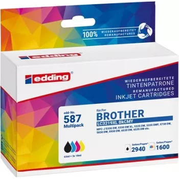 Lot de cartouches d'encre compatibles Edding noir, cyan, magenta, jaune - remplacement série Brother LC-3219XL (lot de 4)