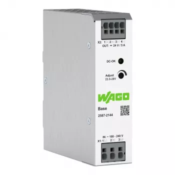 WAGO 2587-2144 Primary Switched Power Supply Base 1-Phase, 24 VDC, 5 A, 120 W, DIN Rail
