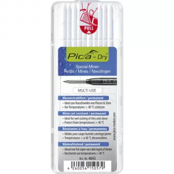 Recharges PICA-MARKER Pica DRY 4043 pour porte-mine de marquage en profondeur, 2,8 mm, blanc
