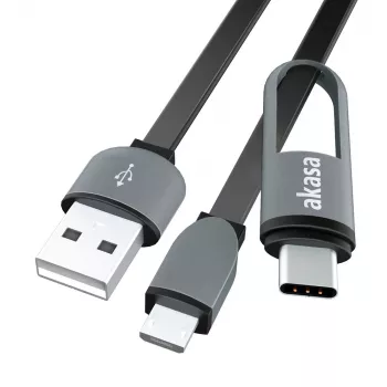 Câble USB 2.0 Akasa AK-CBUB35-10BK - USB A vers Micro-USB B avec adaptateur USB-C - 1 m - noir