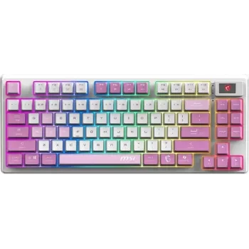 Clavier gamer mécanique MSI Forge GK600 TKL RGB, disposition AZERTY française, blanc/violet, switches Kailh Red