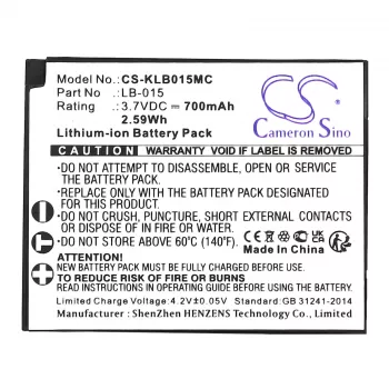 Cameron Sino CS-KLB015MC Replacement Battery for Kodak LB-015, WPZ2, 3.7V 750mAh Li-ion
