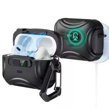 Coque ESR Cyber FlickLock HaloLock MagSafe pour Apple AirPods Pro 3, noir
