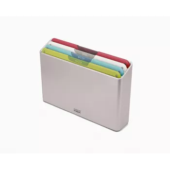 Ensemble de 4 planches à découper multicolores Joseph Joseph Folio Icon avec boîte de rangement, graphite/argent