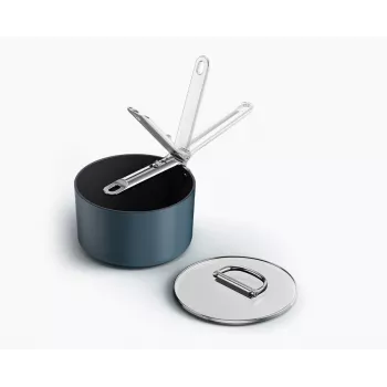 Joseph Joseph Space casserole 19 cm avec couvercle et poignée pliable, aluminium, antiadhésif céramique, bleu nuit (45038)