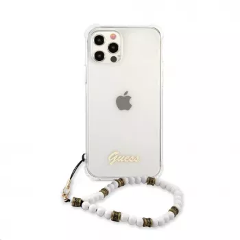Coque Guess PC Script et perles blanches pour Apple iPhone 12/12 Pro transparente