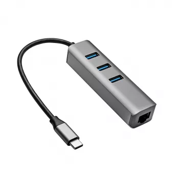 Hub USB-C Akyga AK-AD-66 avec 3x USB 3.0 et Gigabit Ethernet, 15 cm, noir