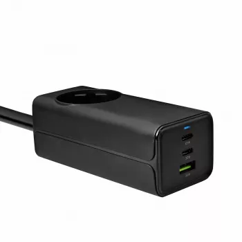 Chargeur USB GaN Akyga AK-CH-21 65 W, 2 x USB-C + USB-A, avec prise secteur, 1,5 m, noir