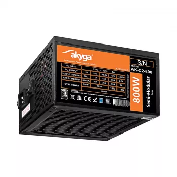 Alimentation ATX Akyga AK-C2-800 Classic 800 W, semi-modulaire, PFC active, ventilateur 120 mm