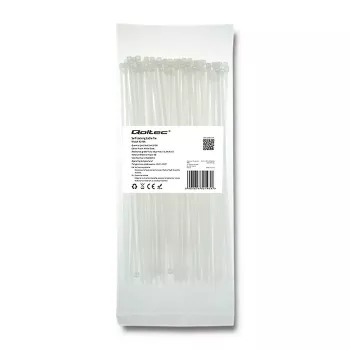 Qoltec 52195 Zippers 2.5 200 100pcs Nylon UV White Cable Tie