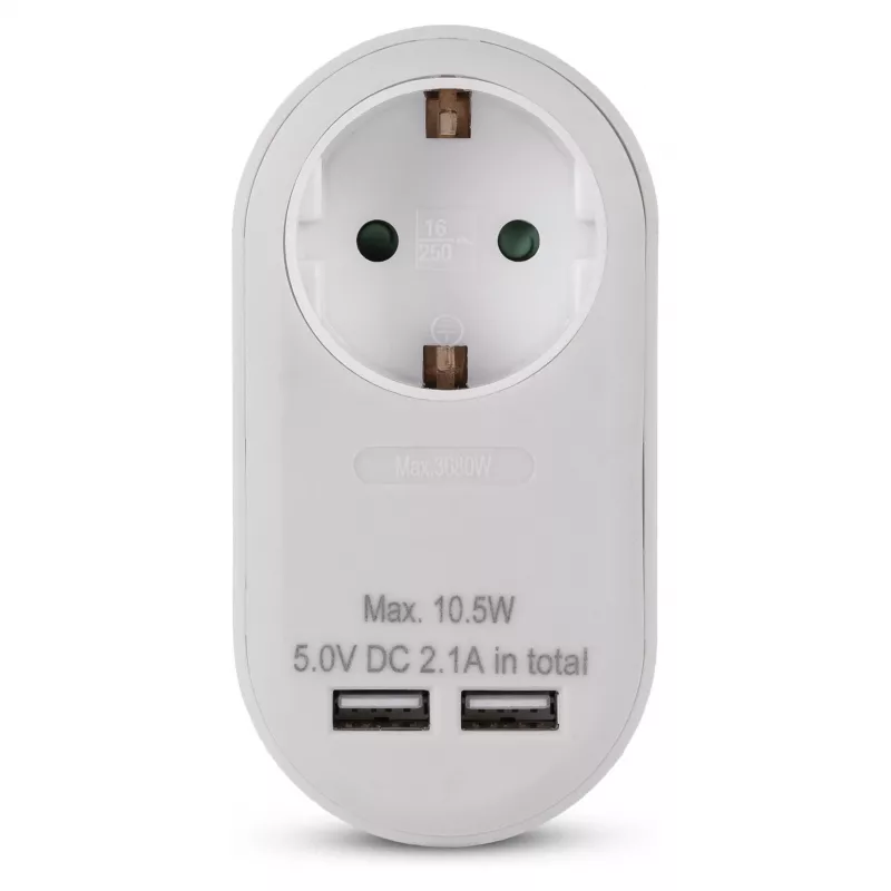 ENTAC adaptateur de prise avec 2x USB-A blanc