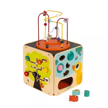 Janod Grand cube d'activités éducatif avec labyrinthe de perles J08256