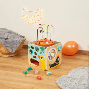 Janod Grand cube d'activités éducatif avec labyrinthe de perles J08256