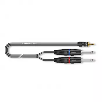 Sommer Cable SC-Onyx 2025 MKII Stereo Split Cable, 2 x 1 x 0.25 mm², 3.5 mm Stereo Mini-Jack Male to 2x 6.3 mm Mono Jack Male, HICON, Black, 5 m (ON1W-0500-SW)