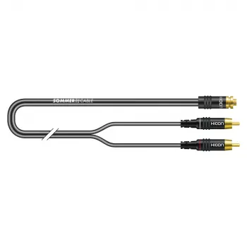 Sommer Cable SC-Onyx 2008 Audio Adapter Cable, 2 x 1 x 0.08 mm², 2x RCA Male to 3.5 mm Stereo Mini-Jack Female, HICON, Black, 2.5 m (O84W-0250-SW)