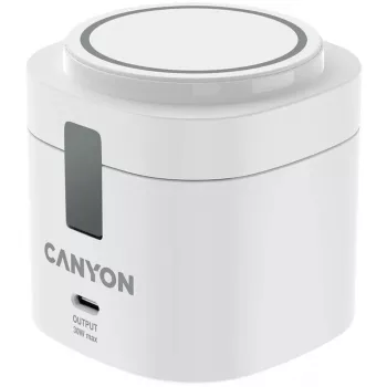 Station de charge sans fil Canyon 4 en 1, 30 W max, taille : 70x70x70,3 mm, poids : 414 g, avec câble 1 m, blanche