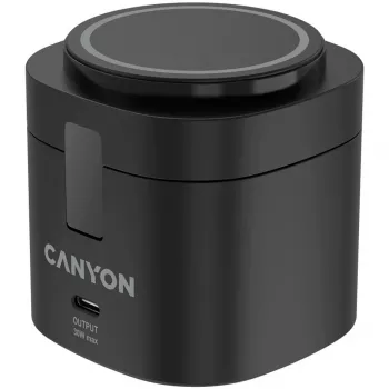 Station de charge sans fil 4 en 1 Canyon, 30 W max, dimensions : 70x70x70,3 mm, poids : 414 g, avec câble 1 m, noire