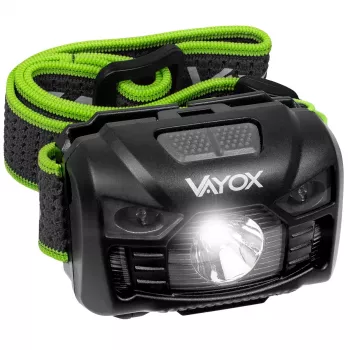 Lampe frontale rechargeable VAYOX VA0020, 170 lm, capteur de mouvement, 1200 mAh, USB-C, IP66, noire