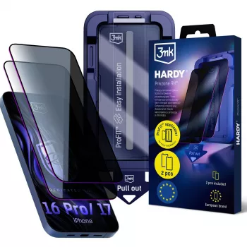 3MK PROTECTION Hardy Privzone 9H - Protection d'écran confidentialité pour Apple iPhone 16 Pro / iPhone 17