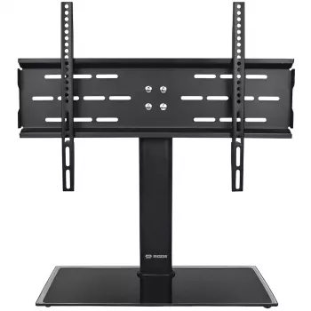 MOZOS TS1 Pied de TV universel pour téléviseurs 32 inch-65 inch, base en verre trempé, colonne en acier, noir, hauteur réglable, VESA jusqu'à 600x400, max. 40 kg