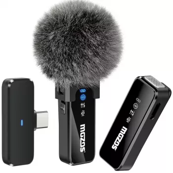 Ensemble de microphones-cravates sans fil MOZOS MX2-DUAL pour smartphones, 2 microphones, 2,4 GHz, USB-C